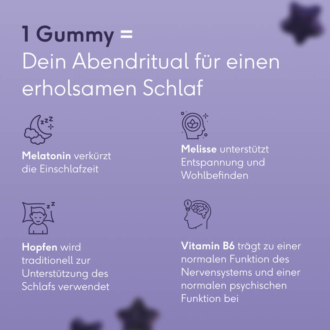 Melatonin Gummies mit Melisse, Hopfen & Vitamin B6