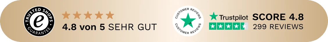 Trusted Shops 4.8 von 5, Trustpilot Score 4.8